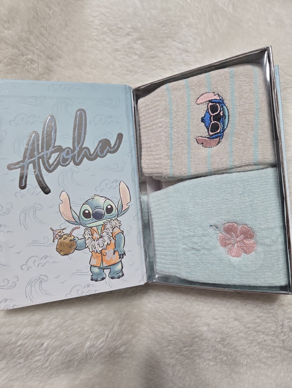 Disney Stitch Super Soft Embroidered Crew Socks (2) Gift Set NIB